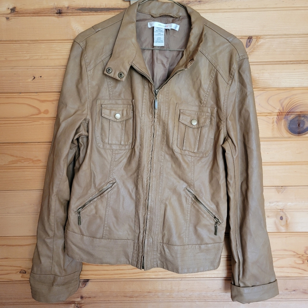 Studio M Womens Brown Pleather Jacket, Size: SM